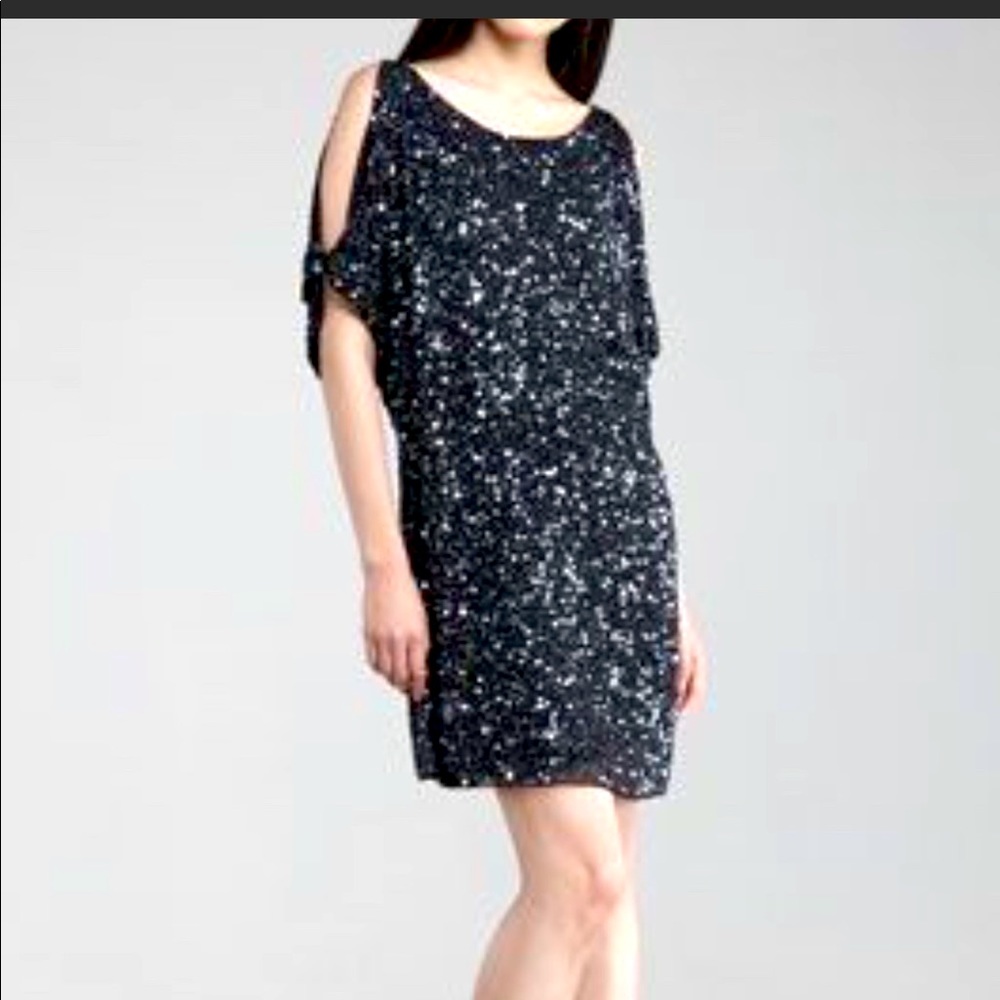 Cachet NY Navy Sequin Open Shoulder Cocktail Dress